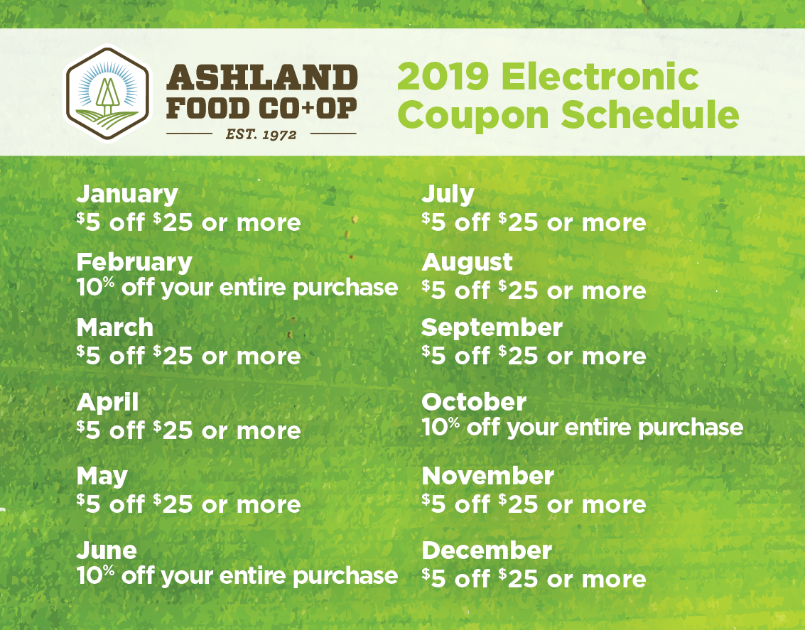 2019 Owner Coupon / Benefits Calendar Ashland Food Coop